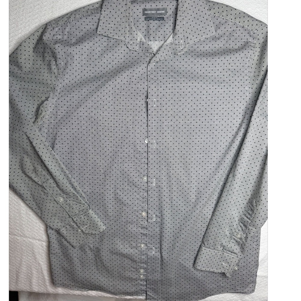 Geoffrey Beene Mens Slim Fit Stretch Flex Collar Dress Shirt Medium Gray